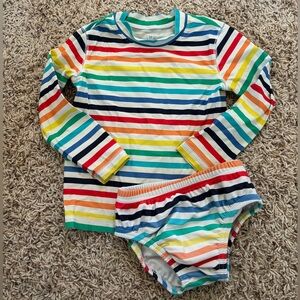 Primary Rainbow Stripe Long Sleeve Rashguard and Swim Diaper Bottom Size 3